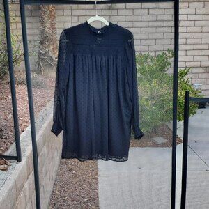 Zara Swiss Dot Long Sleeve Dress in Black size M